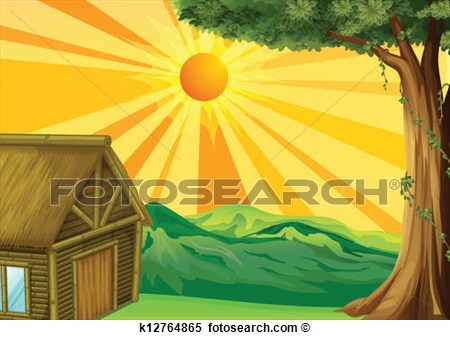 Nipa Hut And The Sunset View Large Clip Art Graphic
