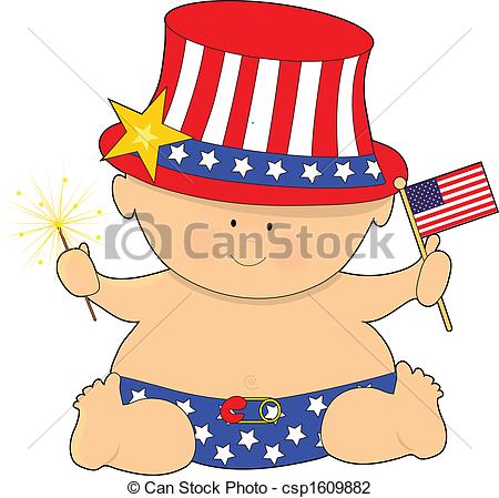Clip Art Of Baby Fourth Of July   A Cute Baby Holding The American