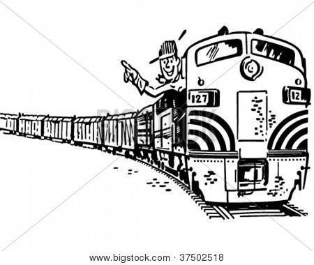 Freight Train Clip Art Retro Clipart Illustration