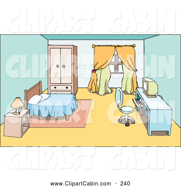 Vector Clip Art Of A Clean Room   Nightstand Bed And Computer Desk