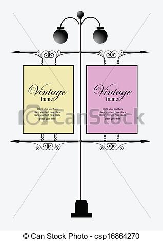 Vectors Illustration Of Old Style Iron Street Lamps With A Sign For