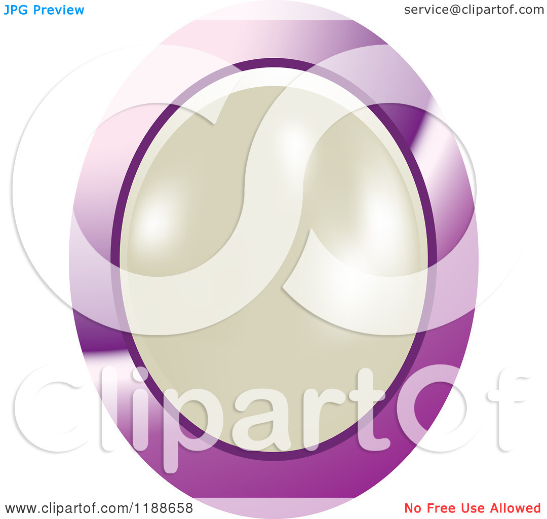Clipart Of An Oval White Pearl In A Purple Setting   Royalty Free