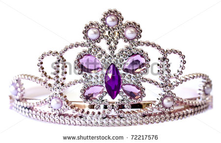 Silver Color Tiara With Purple And Lilac Stones And Pearls Isolated On