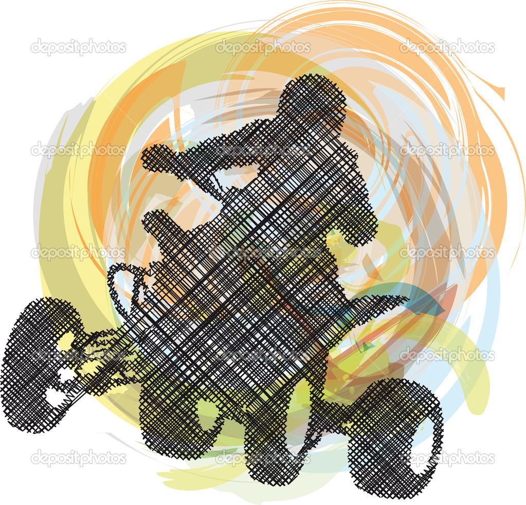 Sketch Of Sportsman Riding Quad Bike  Vector Illustration   Stock