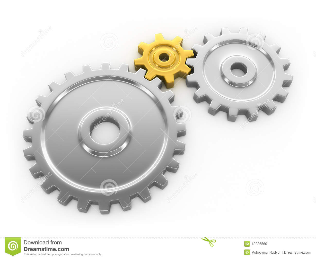 Golden Gear Is A Key Link Series Connection Of 3d Gears  Isolated On