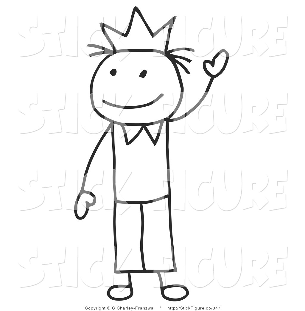 Clip Art Of A Stick Figure King Or Prince Wearing A Crown And Waving