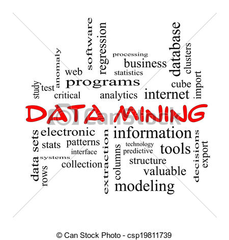 Data Mining Word Cloud Concept In Red Caps With Great Terms Such As