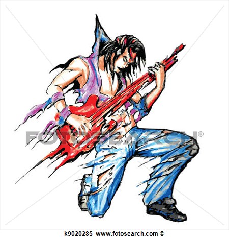 Rock Star With Guitar View Large Clip Art Graphic