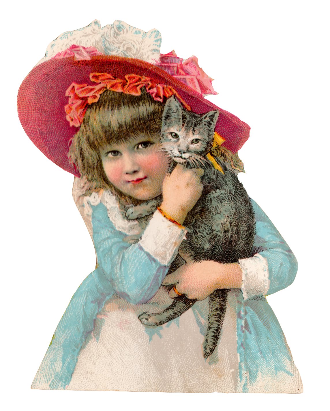 Vintage Clip Art  Girl With Cat