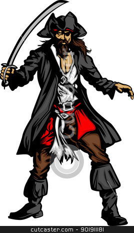 Pirate Mascot Standing With Sword And Hat Graphic Vector Illustration