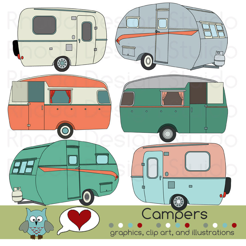 Vintage Campers Digital Clip Art Retro Camp By Rhodadesignstudio