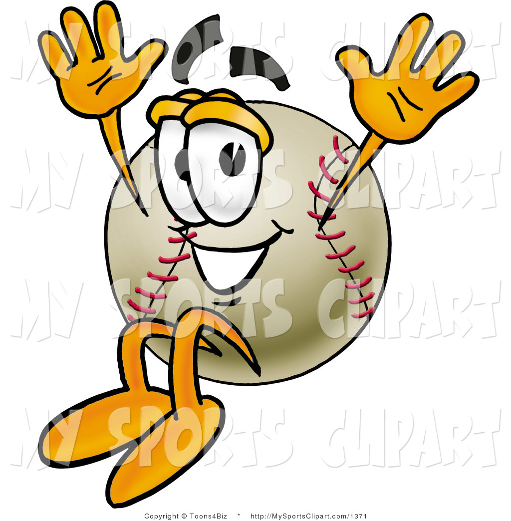 Sports Clip Art Of A Smiling Baseball Mascot Cartoon Character Jumping