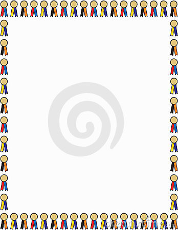 Decorative Border Or Frame Of Small Winner Ribbons And Medals Around A