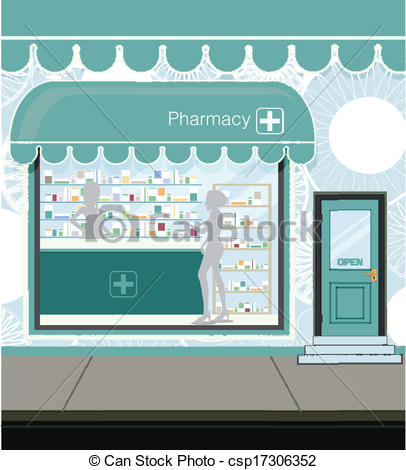 Clipart Vector Of Pharmacy At The Street In City Csp17306352   Search