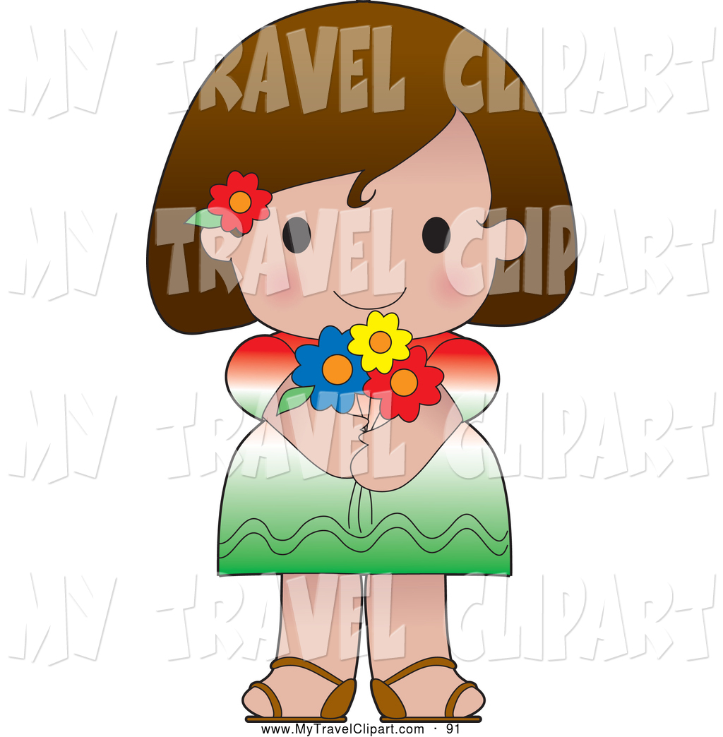 Larger Preview  Clipart Of A Friendly Cute Mexican Girl Wearing A Flag