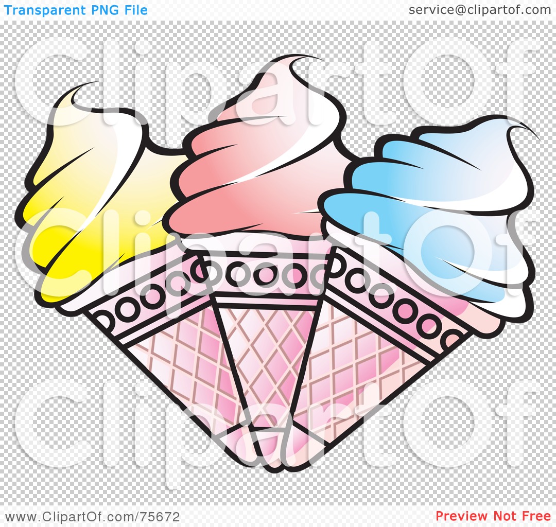 Clipart Illustration Of Three Yellow Pink And Blue Frozen Yogurt Ice