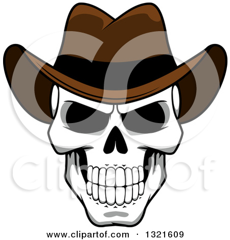 Clipart Of A Cartoon Grinning Human Skull Wearing A Cowboy Hat