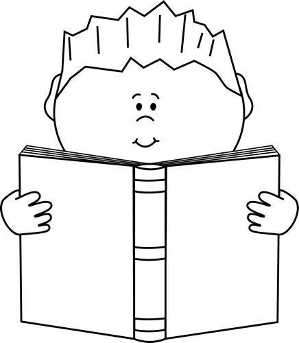 Black And White Boy Reading A Book Clip Art Image   Black And White
