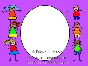 Clipart Image Of Little Children Forming A Page Border Design