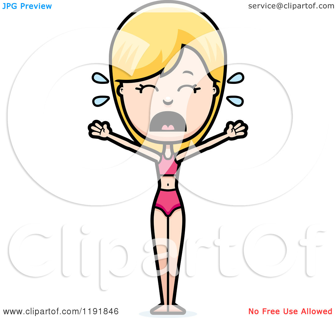 Cartoon Of A Crying Woman In A Swimsuit   Royalty Free Vector Clipart