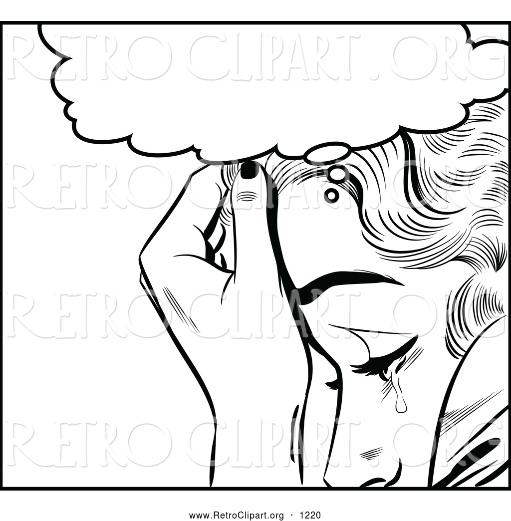 Preview  Clipart Of A Retro Black And White Pop Art Woman Crying