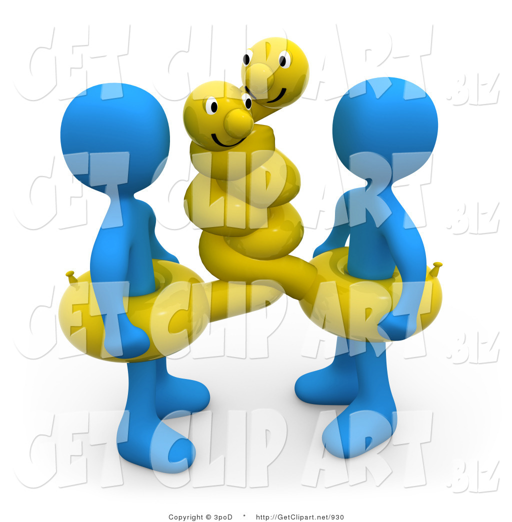 Two Blue Men Wearing Hugging Yellow Inner Tubes With Faces Around