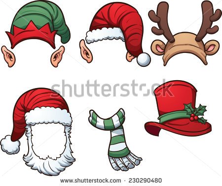 Christmas Hats And Scarf  Vector Clip Art Illustration With Simple