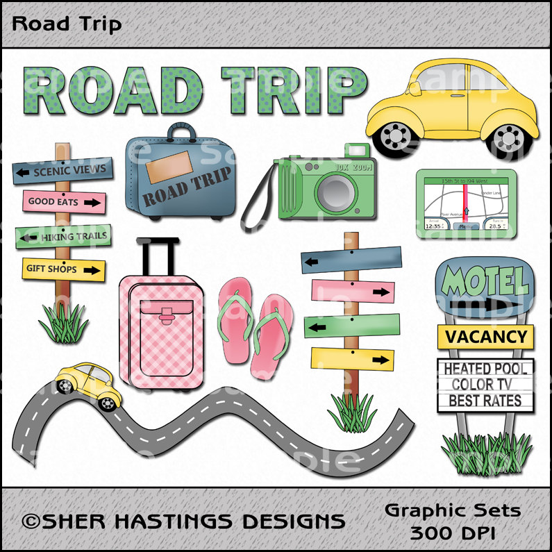 Road Trip Clipart And Graphic Set Travel By Shersdigitalclipart