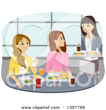 Clipart Of A Group Of Caucasian Teenage Girls Meeting For Lunch In A