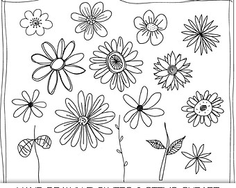 Hand Drawn Flowers Digital Clipart Photoshop Brushes And Stamps