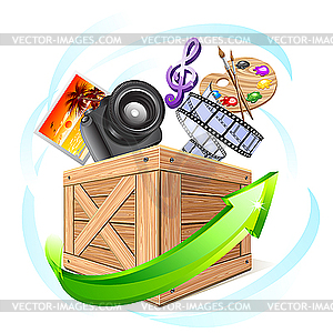 Box With Multimedia Content   Vector Clip Art