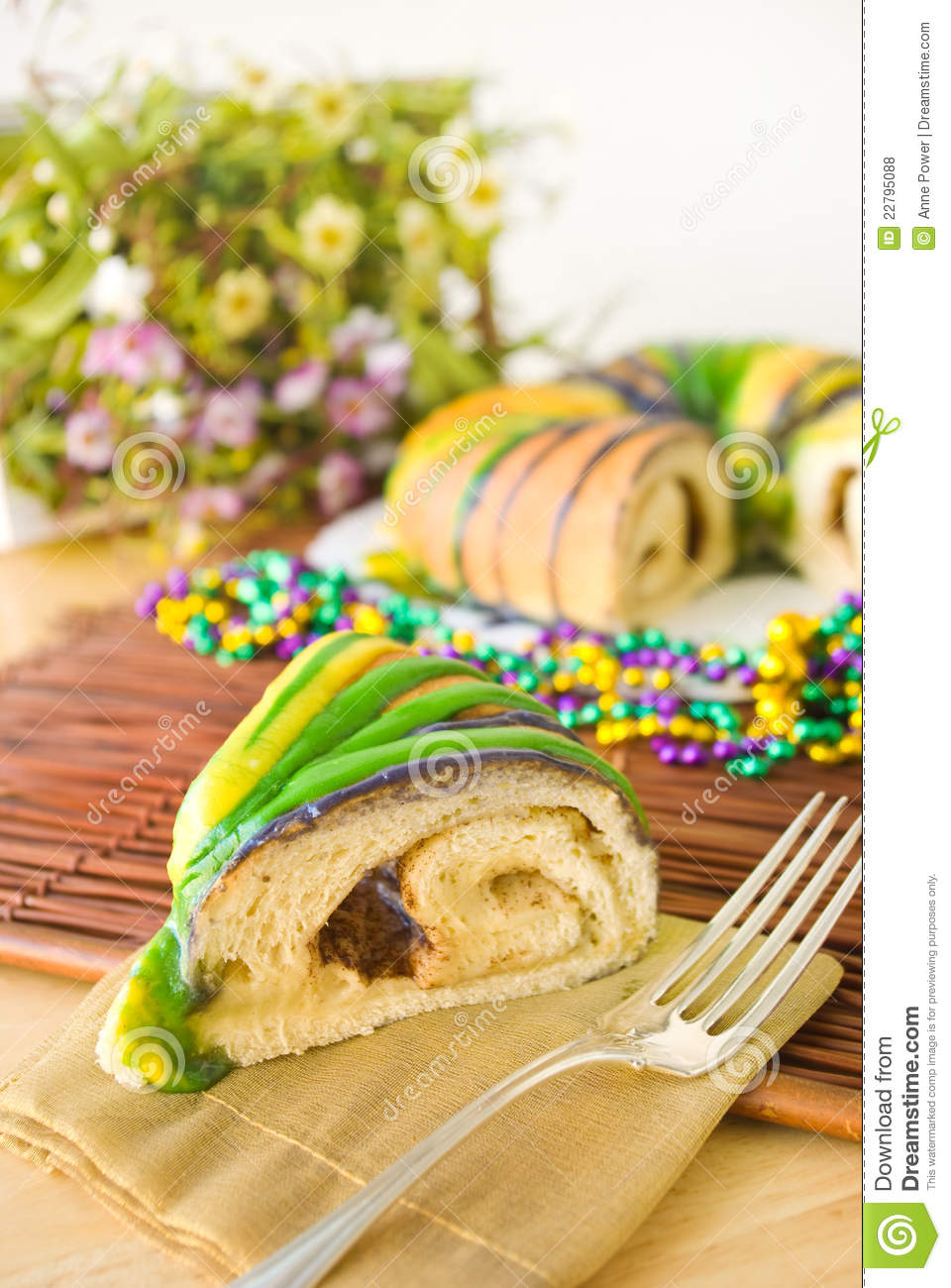 Slice Of Traditional New Orleans Style King Cake To Celebrate Mardi