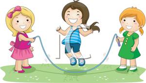 Three Girls Playing Jump Rope   Royalty Free Clipart Picture