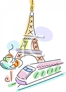 French Food With The Eiffel Tower   Royalty Free Clipart Picture