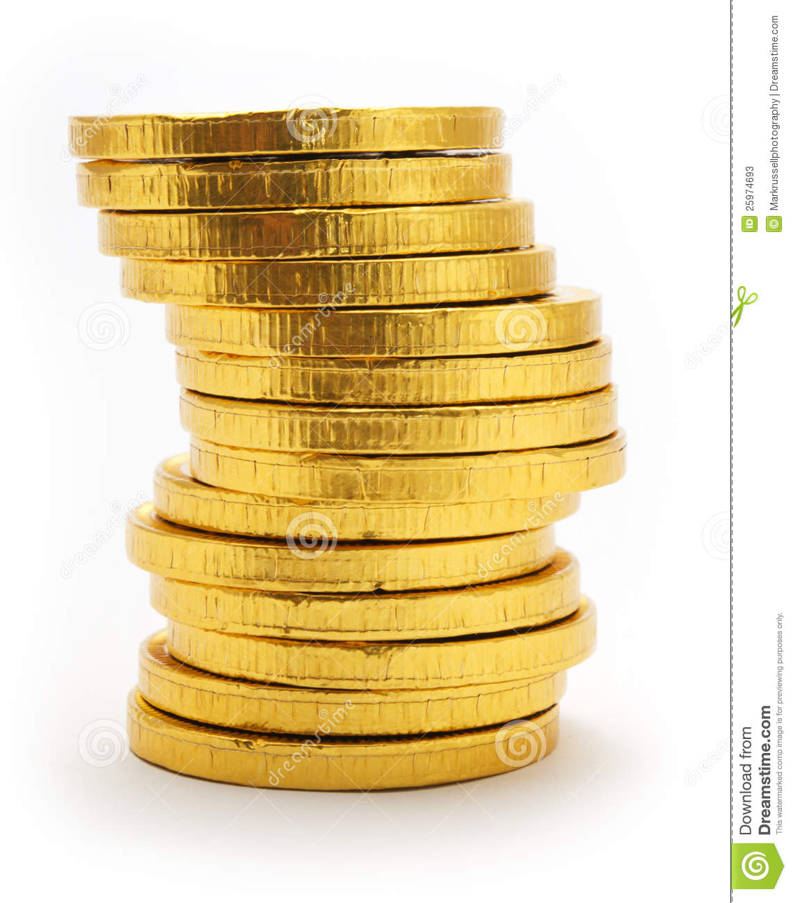 Stack Of Gold Coloured Chocolate Coins Stock Photos   Image  25974693