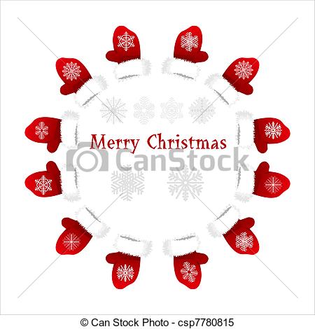 Vector   Card With Christmas Mittens And Sno   Stock Illustration