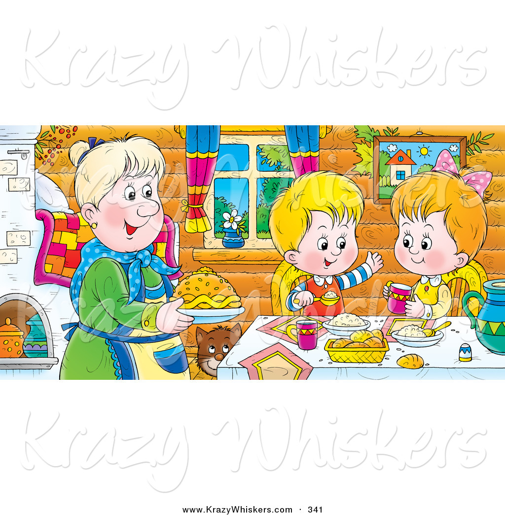 Clipart Of A Happy And Smiling Boy And Girl At A Table Eating Fresh