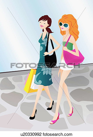 Clip Art   Women Walking With Purses And Shopping Bags  Fotosearch