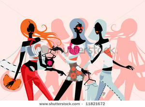 Women At A Shopping Mall Clip Art Image