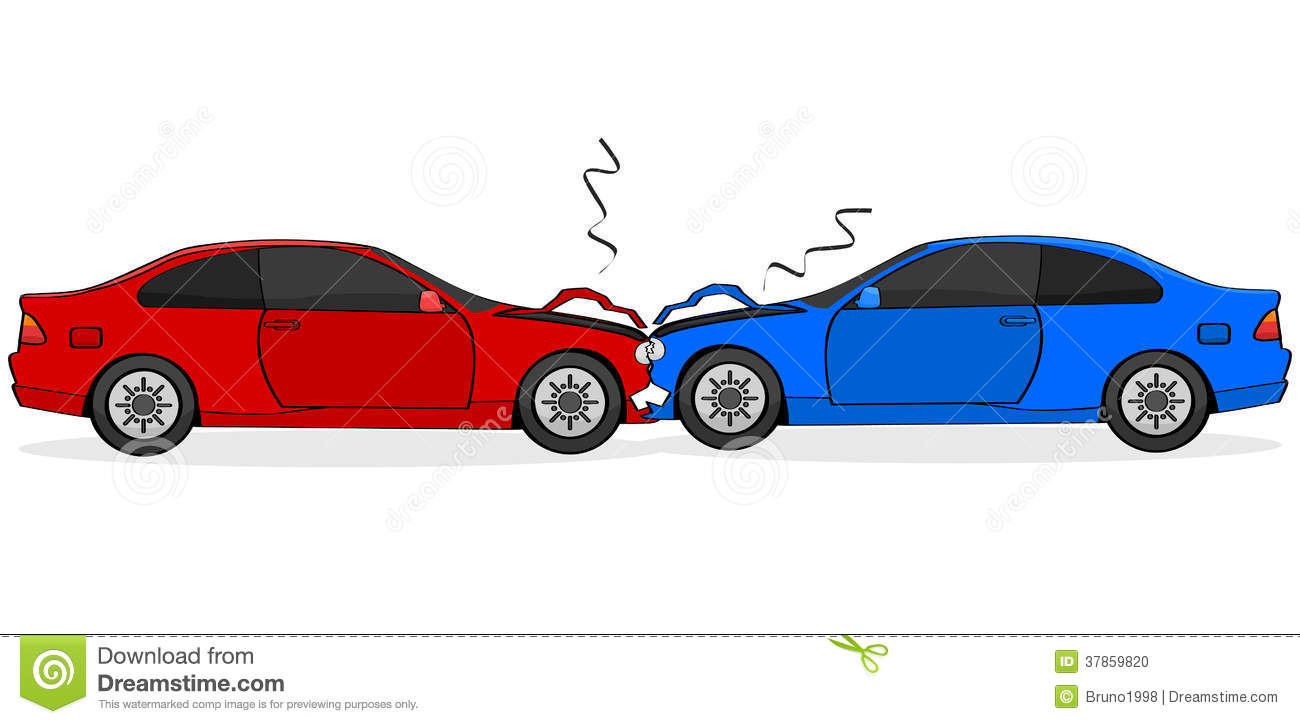 Cartoon Illustration Showing Two Cars After A Head On Collision