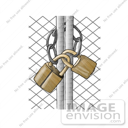 Wire Gate Locked And Secured With Golden Padlocks Clipart    17825 By