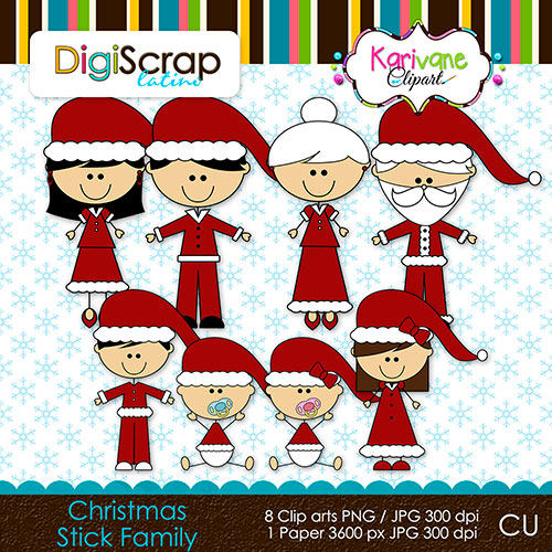 Larger Image Christmas Stick Family   2 00 Includes 8 Cliparts And 1