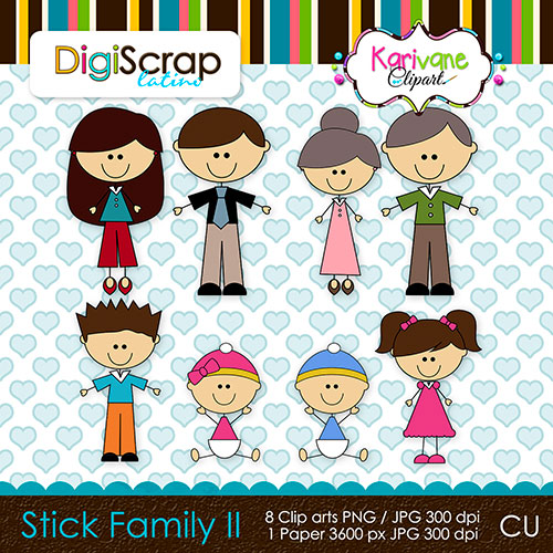 Larger Image Stick Family Ii   2 00 Includes 8 Cliparts And 1 Digital