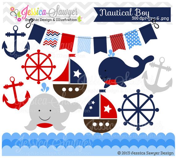 Instant Download Baby Boy Sailing Clip Art Whale Clipart Sail Boat
