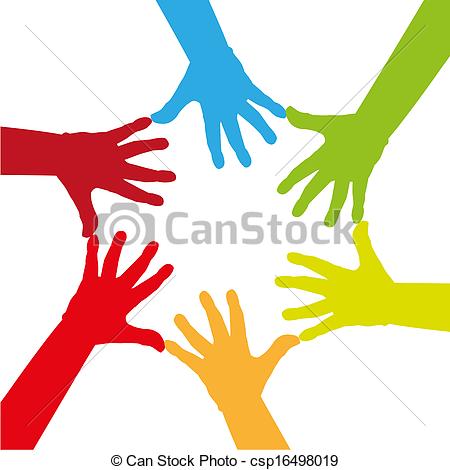 Illustration   Six Colorful Hands Touching Together   Illustration