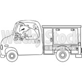 Clipart Outlined Worker Driving A Utility Truck   Royalty Free Vector