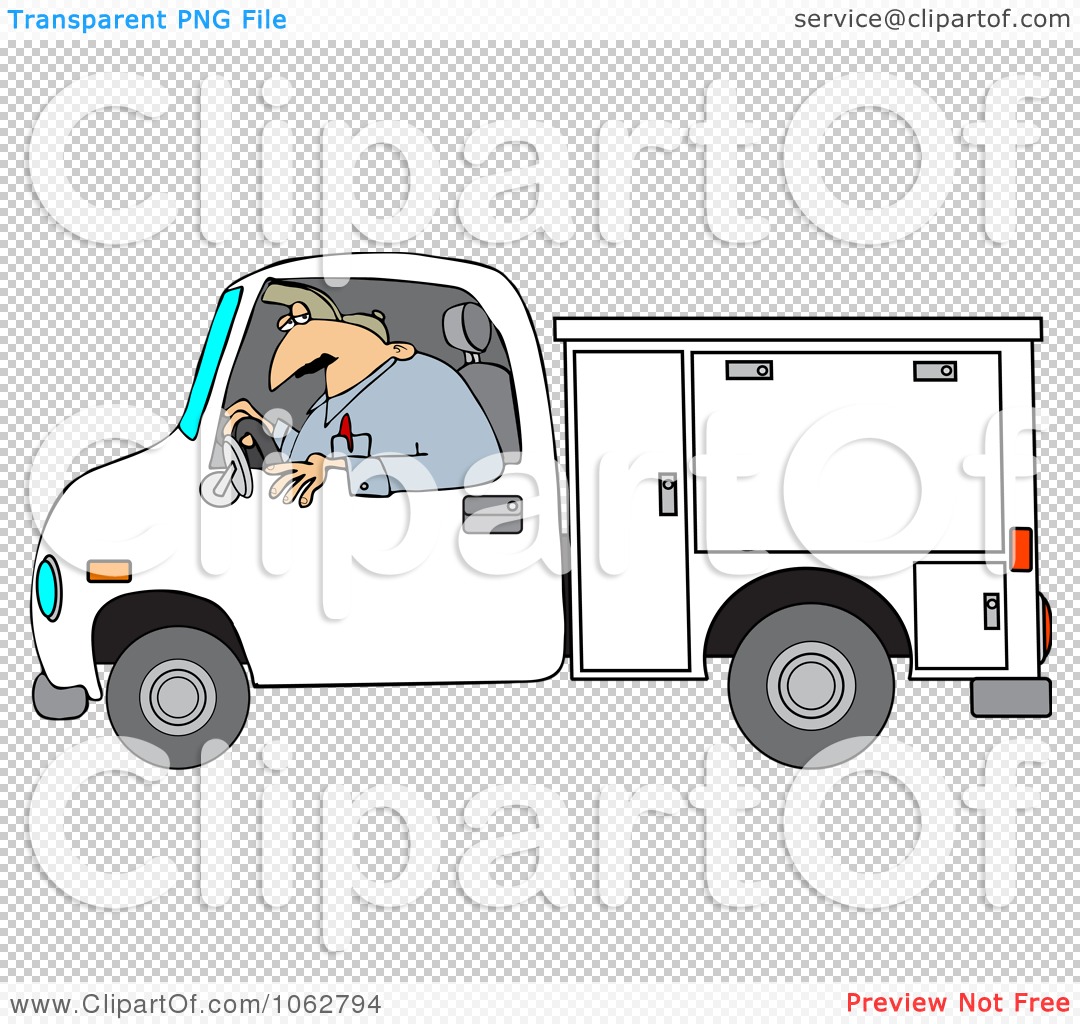 Clipart Worker Driving A Utility Truck   Royalty Free Vector