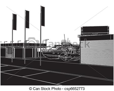 Vector   Car And Yacht Dealership Building   Stock Illustration