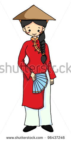 Vietnamese Girl In Red Vietnamese Traditional Costume   Stock Photo