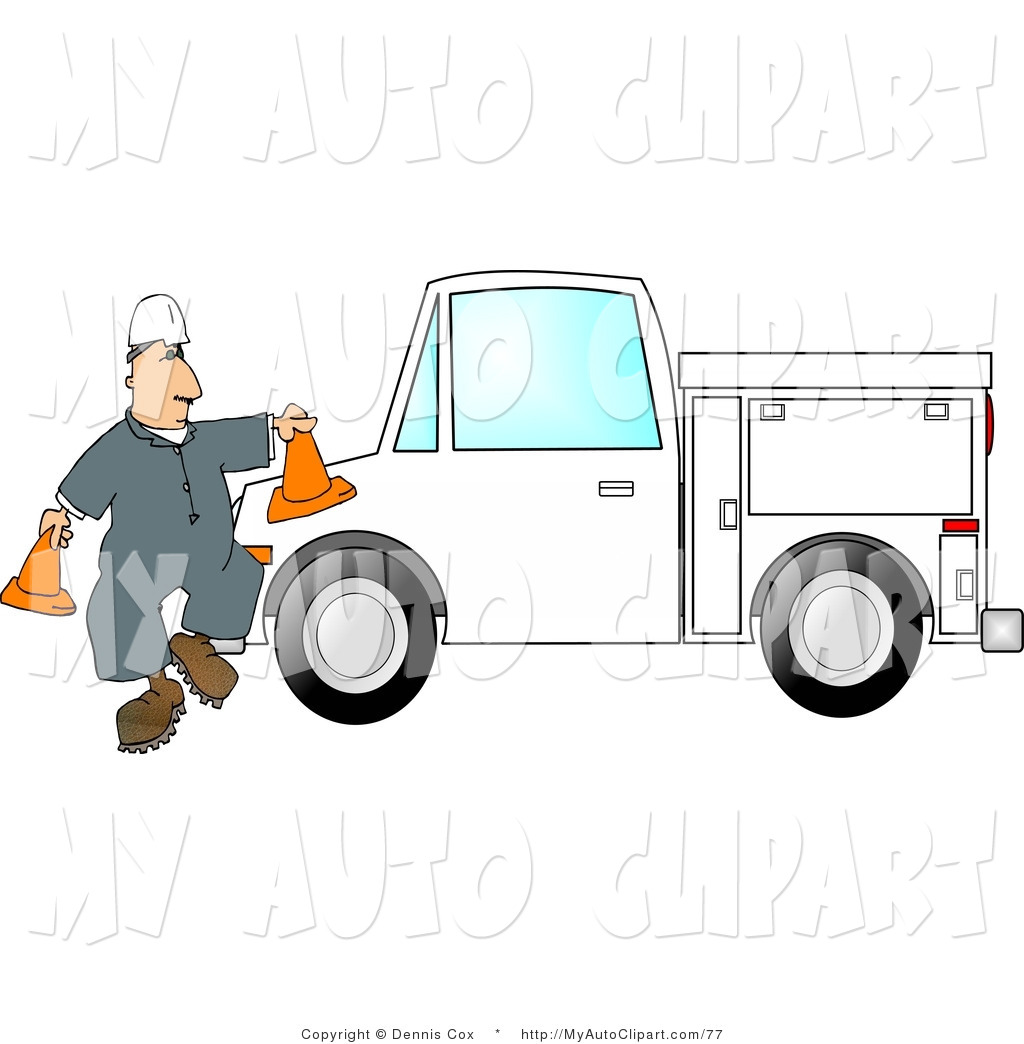 Worker Putting Out Traffic Cones Around His Utility Truck By Djart